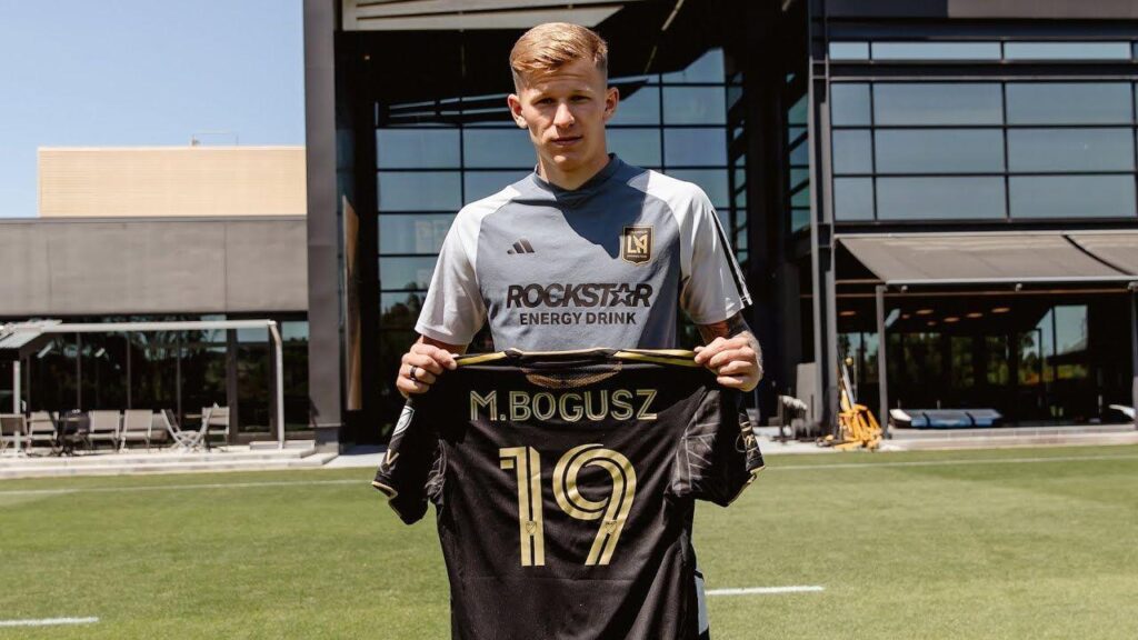 Mateusz Bogusz with his LAFC jersey before his introductory press conference. - Photo courtesy of LAFC