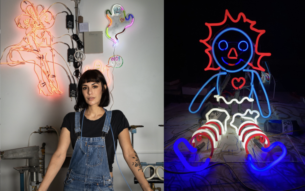 LA-based neon artist Leticia Maldonado was born in West Covina and raised in Las Vegas. The neon Raggedy Ann doll is part of Maldonado’s “The Architect” piece within her new MONA exhibit, “The Storytellers.” - Photos courtesy of Jordana Sheara + MONA