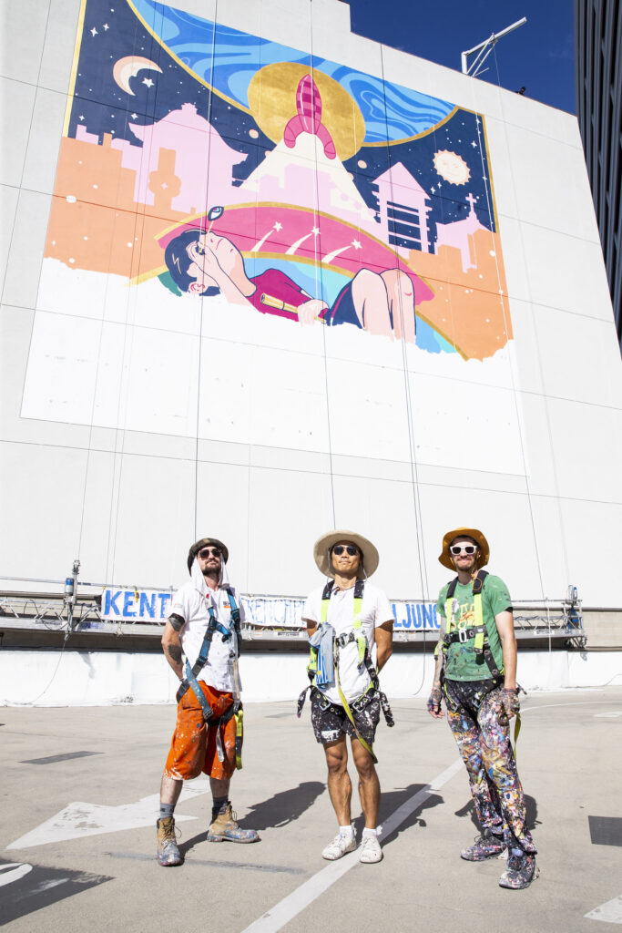 Multimedia artist Kent Yoshimura painted a new series of murals about Ellison Onizuka in Little Tokyo. - Photo by Chris Mortenson