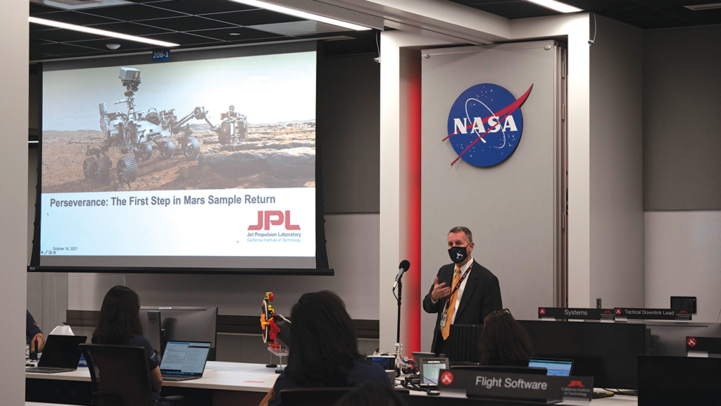 Bobby Braun, former director for planetary science at JPL, presents the mission of the Perseverance rover on Mars. - Photo by Luke Netzley